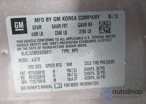 2013 Buick Encore Leather из США, поврежденный, VIN KL4CJGSB8DB206611